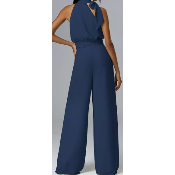AW BRIDAL SZ 8 M navy blue halter Rosalie wide leg party formal jumpsuit NEW B24 - Picture 3 of 5